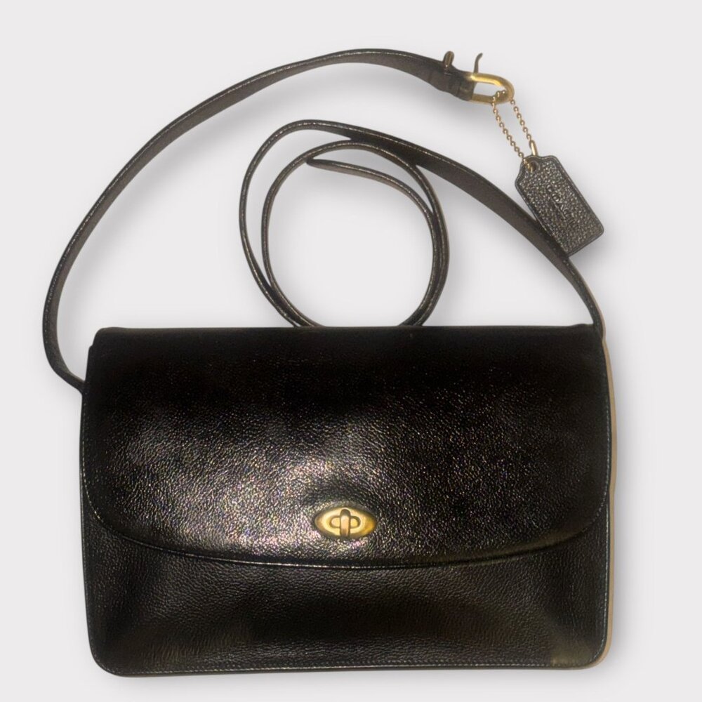VTG Coach Madison Royalton Bag 4403 Black Caviar Leather Flap Turnlock 90s Italy - Picture 4 of 12